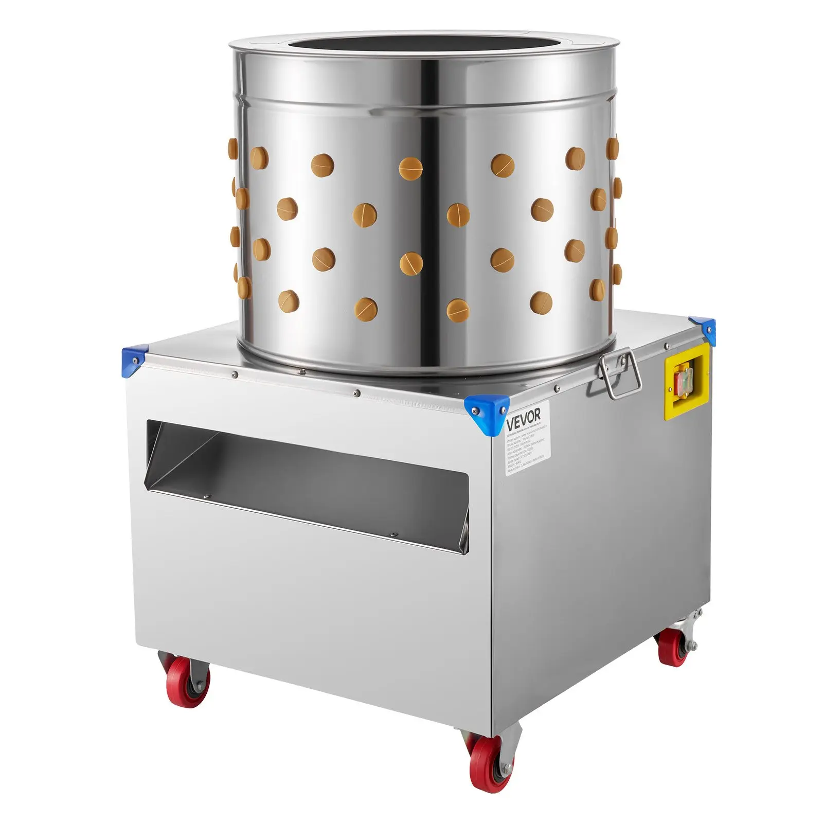VEVOR Stainless Steel Chicken Plucker Machine TM-50/1, 19.7in Round Drum (0.03-inch Thick Barrel), 2HP (1500W) Motor, 275RPM Electric Feather Remover, 106 Soft Fingers, Waterproof Switch, Transport Wheels, Space-Saving Farm Tool for 2-4 Chicks Processing