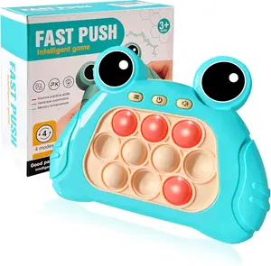 Handheld Quick Push Games Pop Fidget Toy, Engaging Puzzle Bubble Stress with 4 Modes, Autism Sensory Relief Pressure Electronic Machine for Party Family, Gift for Kids & Teens (Green Blue Frog)