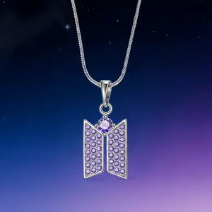 KPop Light Stick Pendant Necklace Bangtan Boys Pendant Merch 18K Gold Plated Cubic Zirconia Jewelry for Fans Gifts