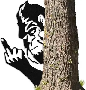 Peek a Boo Flipping Off Metal Sign （14.5" ）Peeping Animal Wall Art Ornament Bigfoot Peeping Around Signs,Finger Peeping Around Signs or Post Mountable Decor for Garden Farm Outdoor Spaces Fun Humorous Decoration Gorilla Artwork