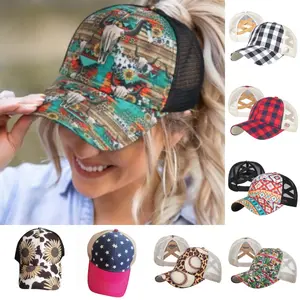 Patterned Ponytail Trucker Hat Cap Baseball - Stylish Design with Various Patterns Available