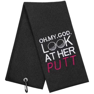 Embroidery Golf Towel, Funny Washable and Reusable Golf Towel with Metal Buckle, Multifunctional Fitness Towel