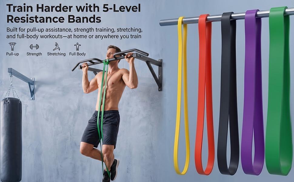Richland Pull Up Bands, Resistance Bands Set,5-Level Elastic Pull Up Assistance Bands Set for Full Body Training, Fitness, Physical Therapy, Home & Gym Workout