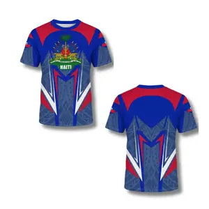 Men's Haiti Football Jersey, Comfortable Round Neck Sports Shirt, Sports Apparel, Ethnic Pattern, Fitted H-Type, All Seasons, Outdoor Training