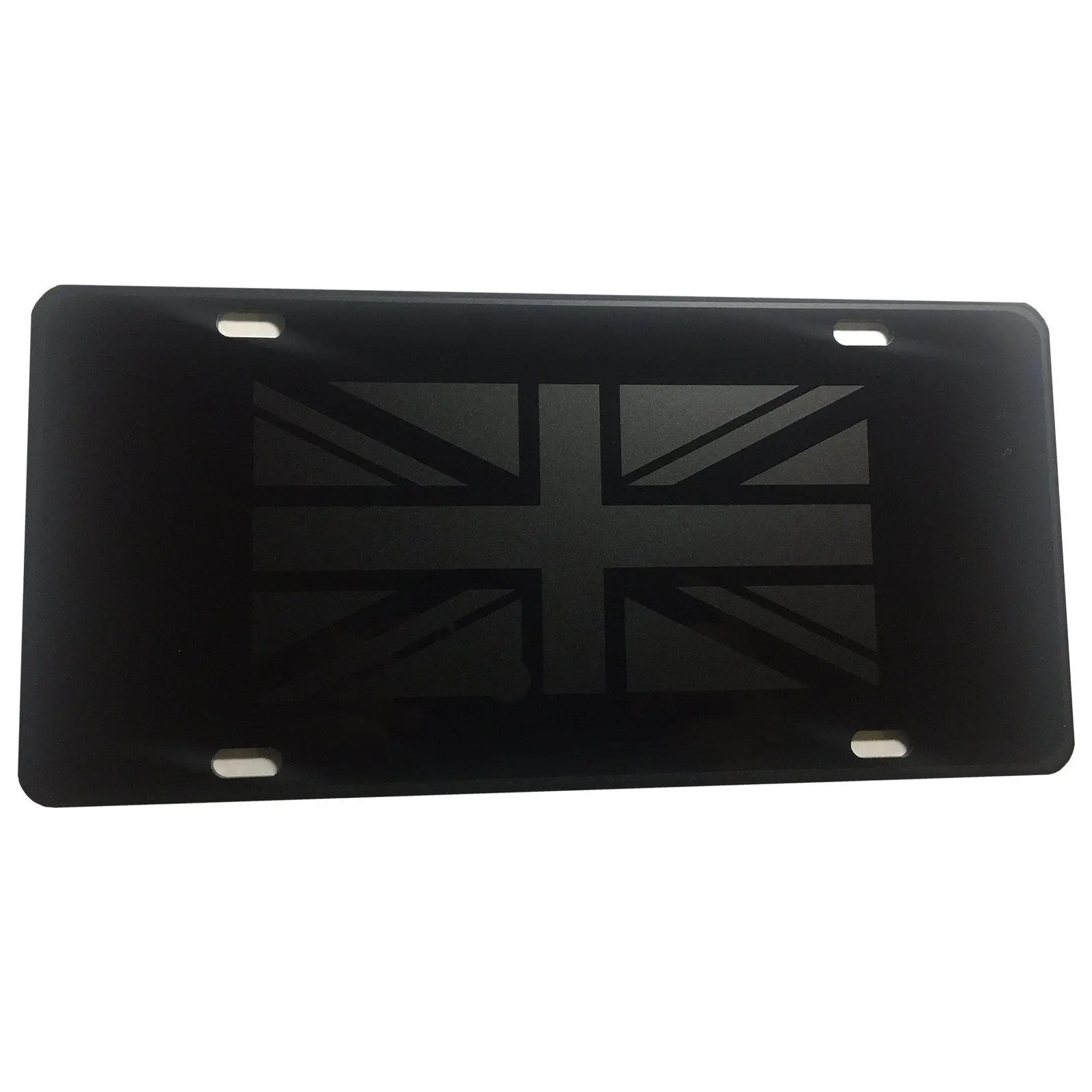 CustoMonsterDesigns Great Britain Flag Heavy Duty Aluminum License Plate Matte Black on Blk S1