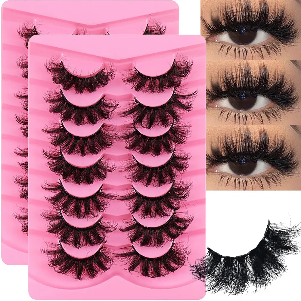 14Pairs/2Pack Fluffy Mink Lashes Eyelashes Thick Long Faux Mink Eyelashes Cosmetic Volumized False Eyelashes Long Lasting Dramatic Volume lashes Extension Eyelash Extensions Luxurious Fake Eyelashes