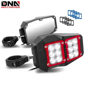UTV w/ 1.75" / 2" Clamp+Decorative Trims+White LED Lighting Rear View Side Mirrors