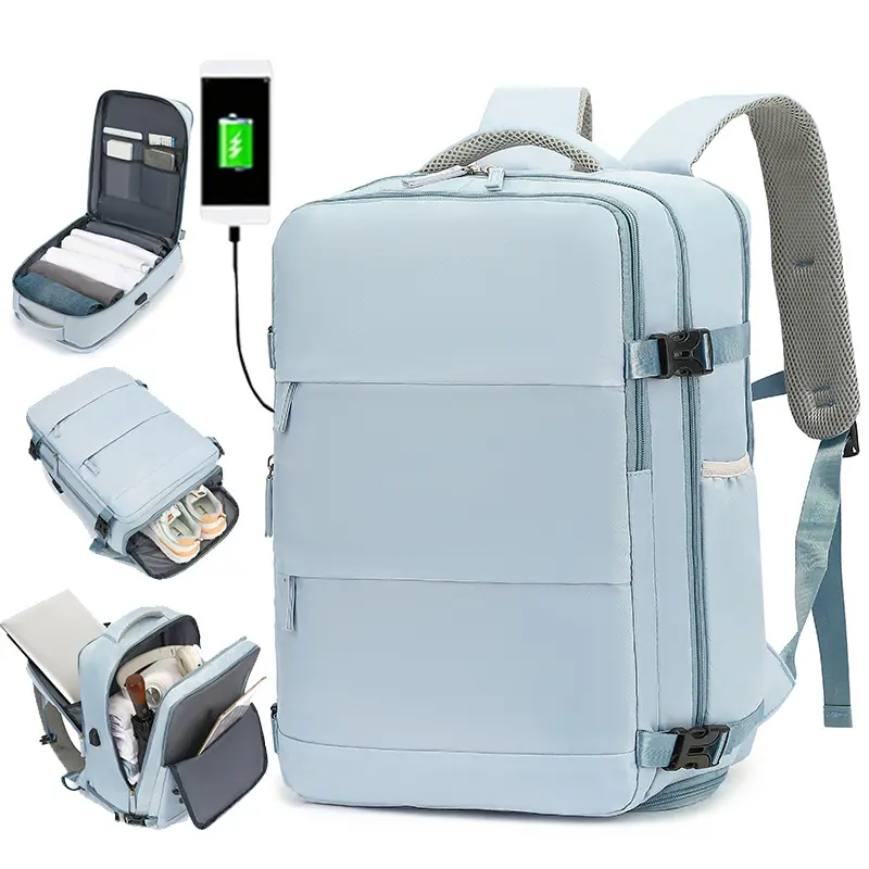 Airline-Approved 15" Laptop Travel Backpack for Women Light Blue Polyester with Adjustable Straps Shoe Compartment & USB Charging Port - Ideal for School & Work Trips Laptop Bag - TikTok Shop Airline-Approved 15" Laptop Travel Backpack for Women Light Blue Polyester with Adjustable Straps Shoe Compartment & USB Charging Port - Ideal for School & Work Trips Laptop Bag - TikTok Shop