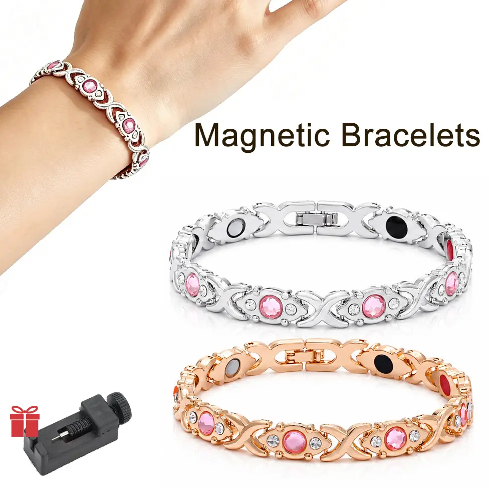 Magnetic Bracelet for Women Men Detachable Energy Bracelet Rose Gold & Silver Alloy with Diamond Adjustable Wristband Modern Fashion Accessories Metal Bracelet