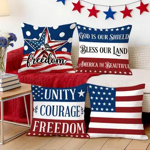 4pcs American Flag Star Pattern Cushion Covers, Single-Sided Print, Home Decor for Living Room Bedroom, All-Season Use, No Insert Included
