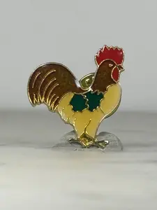 Rooster Enamel Pin: Gold Tone Multicolor - Farm Animal Accessory