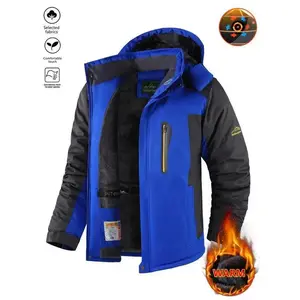 Men's Winter Snow Jacket Slim Fit Warm Fleece Lining Waterproof Windproof Hooded Thermal Outdoor Coat Thick Sports Jacket for Hiking Running Camping Fishing Mountaineering Travel Skiing and Sledding