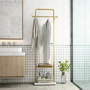 Gold Clothes Racks with Shelf, Heavy Duty Gold Clothing Racks for Boutiques, Free-Standing Metal Garment Rack for Hanging Clothes, Modern Coat Rack Entryway Organiser Decor