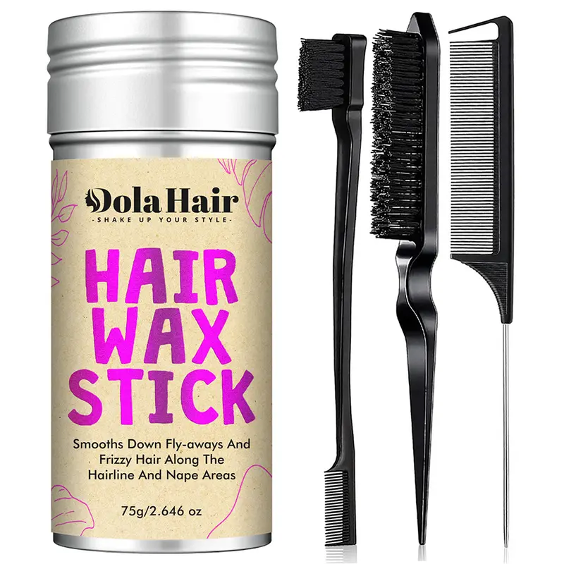 Dolahair Wax Stick Kit - Unisex Haircare Product with Natural Avocado Plant Oils Smoothing Gel, Heatless Flyaway Control Pomade, Slick Back Brush, Combs, Mild Alcohol-Free Edge Control, Abs Formula Contains Neither Harsh Chemicals for Dances