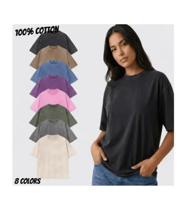 Men's 6-Pack Acid Washed Pure Cotton T-Shirts - Unisex Round Neck Short Sleeve Oversized Baggy Retro Streetwear Crewneck Tops, Crew Neck