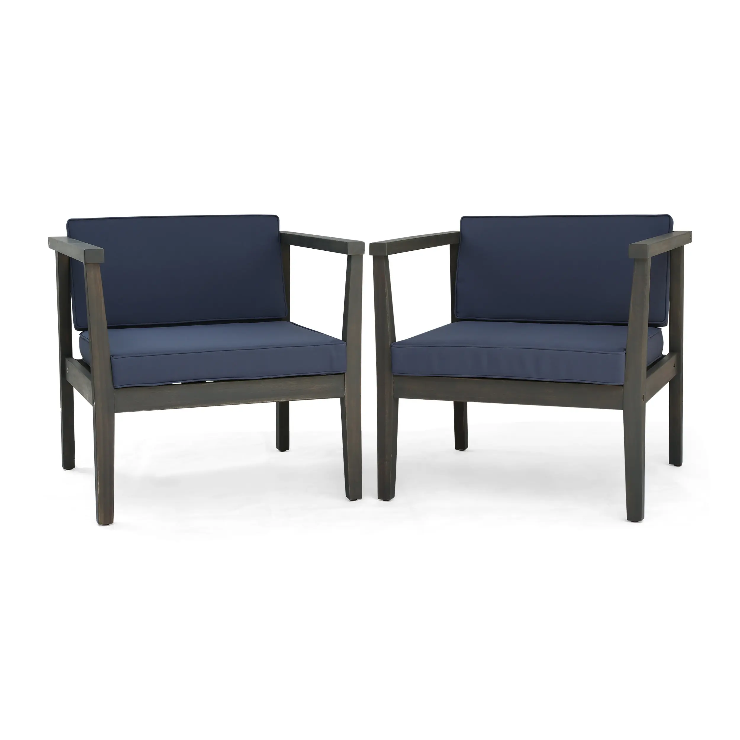 DONEXT 2-Piece Newbury Club Chair Set, Modern Indoor Acacia Wood Furniture, Navy Blue Cushions, Some Assembly Required
