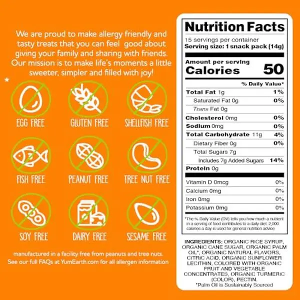 YumEarth Organic Chewys Fruit Flavored Candy Chews - Allergy Friendly, Gluten Free, Non-GMO, Vegan, No Artificial Flavors or Dyes - Assorted Flavors, 7.5 oz.
