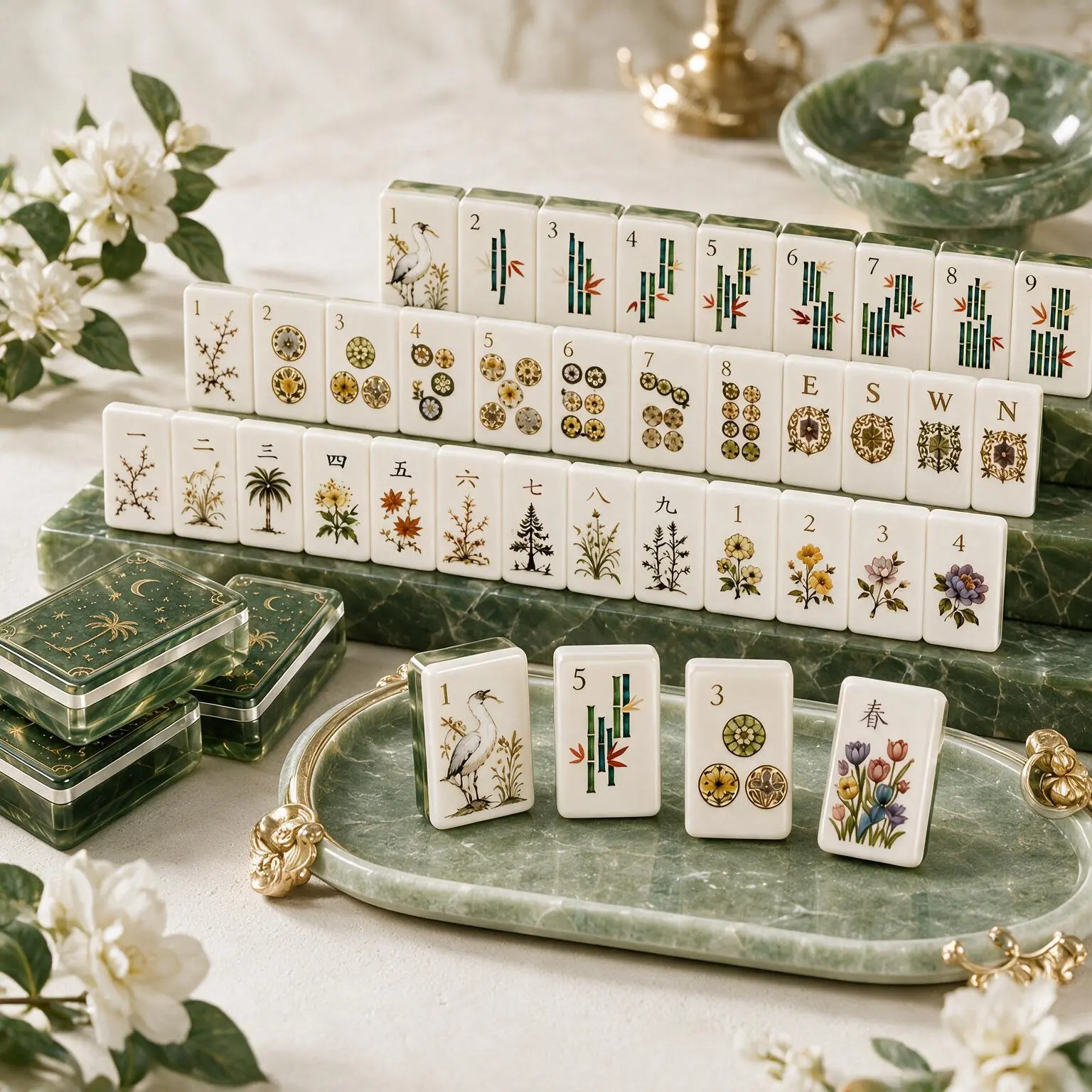 Premium Acrylic Mahjong Set 160 Tiles – Elegant Crane Design with Clear Print, Ideal for Game Nights & Family De-Stressing