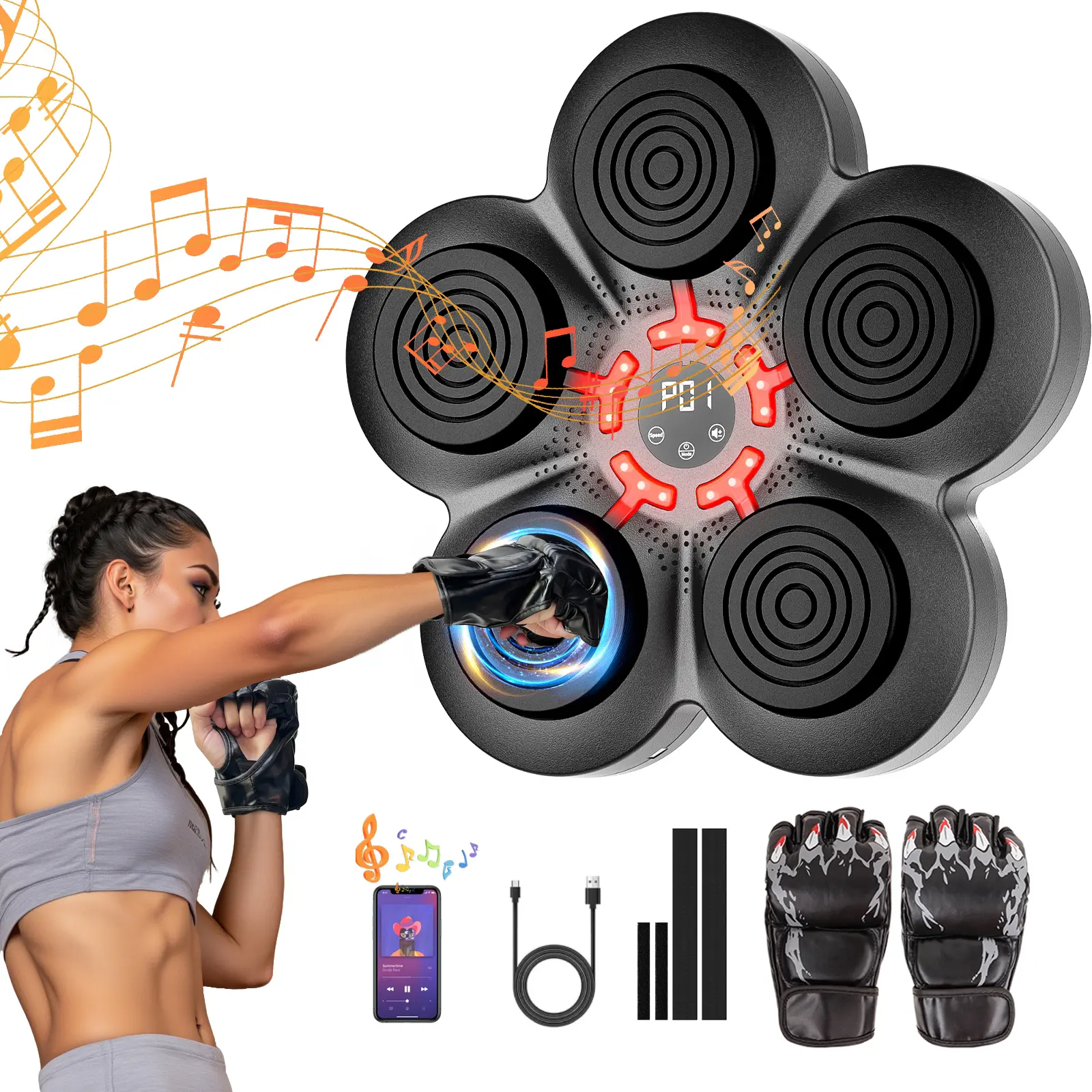 Boxing Machine + Black Boxing Gloves