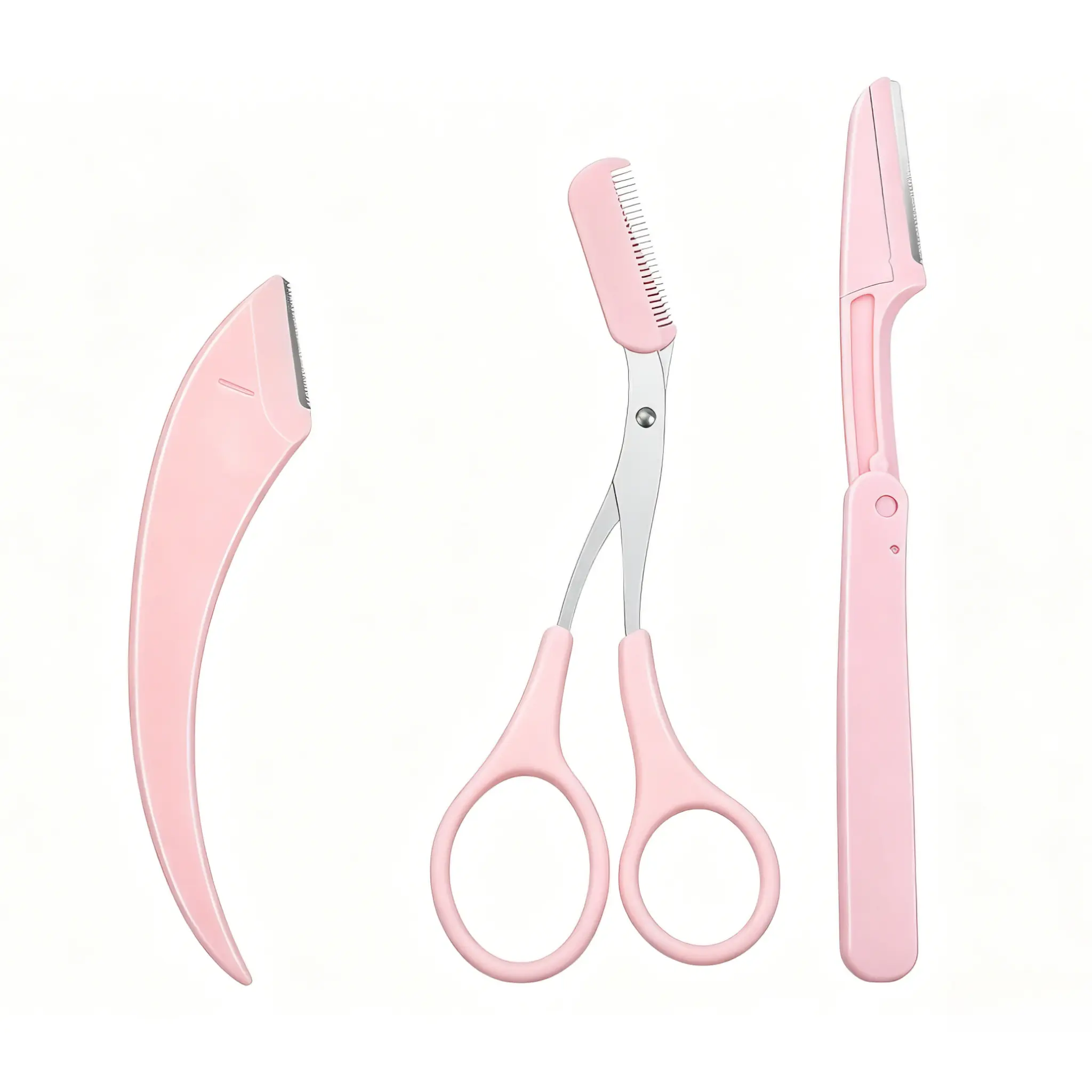 3PCS Eyebrow Scissors Set, Eyebrow Trimmer & Shaping Tool, Portable Eye Makeup Grooming Kit for Women & Girls, Home & Travel Use