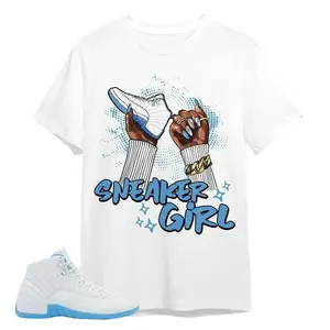 12 Melo Graphic Tee, Sneaker Girl Nail T-shirt Match 12s Melo White Blue Sneaker