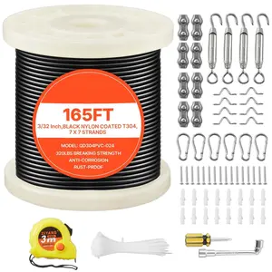 3/32-Inch Wire Rope Kit, 165-Foot Length, 304 Stainless Steel Wire Cable, 450-Pounds Breaking Strength, 7×7 Strands Construction, Steel Cable For Deck Railing System, Garden Trellis, String Lights, Corrosion-Resistant