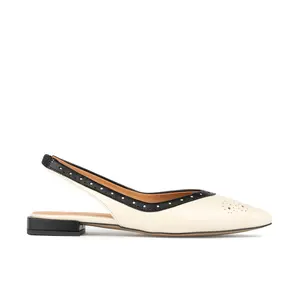 Holly Cream & Black Women's Slingback Sandals - Pointed Toe, Slip On, Summer Footwear, Italian Leather, Casual Classic Design