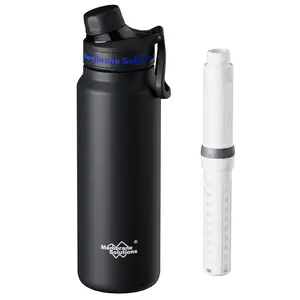 Membrane Solutions C3 Filtered Water Bottle 32oz 6-stage Stainless Steel Water Bottle with Replaceable ACF&UF Filter Cartridge Travel Hiking Camping