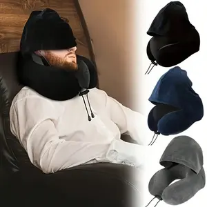 [Adjustable Neck Pillow] 1pc Adjustable Hooded U-Shaped Neck Pillow | Polyester, Hand Washable, Multiple Colors for Car Travel & Outdoor Use, Comfort Fit for Neck Support