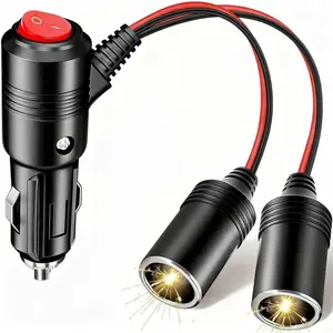 Car Cigarette Lighter Splitter, 12V Splitter Adapter for Cars, Supports Fast Charging, 1 to 2 Car Cigarette Lighter Splitter Power Charger Port, Suitable for 12/24 Volt Cars, with Switch