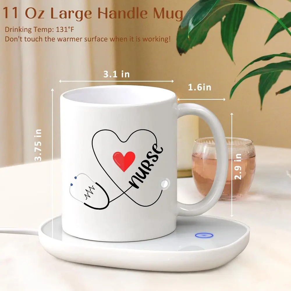 1pc, 11oz, LiqCool Nurse Gifts, Nurse Coffee Mug with Smart Warmer Coaster Set, 24 Christmas Nurses Gifts for Women, Nurse Appreciation Gifts for RN School Nurses Week Grad Retirement (11 Oz, Double-Side)