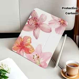 Protective case for iPad, 70% off floral design, suitable for iPad 9th generation protective case, 2021 stand tablet case, suitable for iPad 9th generation 10.2inch cartoon Air 5, with pen slot, suitable for Apple 2020 transparent protective case