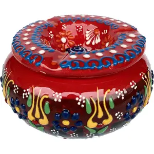 ALACA Cute Ceramic Hand-Painted Turkish Traditional Ashtray For Cigarettes - Big Large Windproof Cigar Ash Tray With Lid For Home Office Gift Cool Ashtrays for Smoking Indoor Outdoor - Mixed Color