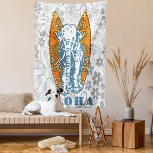 Animal Tapestry, Surfboards and Floral Backdrop Aloha Athlete Sports, Wall Hanging for Bedroom Living Room Dorm Decor, 40" X 60", Slate Blue Pale Grey