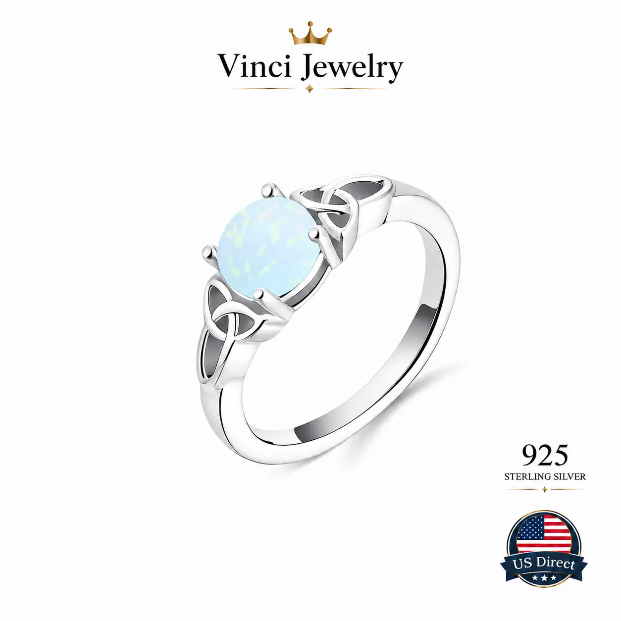 925 Sterling Silver Celtic Knot Moonstone Ring, Artificial Moonstone Silver Ring, Elegant Fine Jewelry Gift for Women Birthday Anniversary Symbolic Meaning
