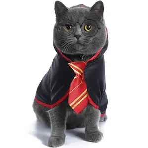 Cat Halloween Costume Anime Pet Clothes for Small Dog Kitten Costume Wizard Accessories Outfits (L) Red Coomour