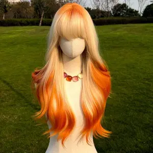 SMILCO 28" Orange Blonde gradient Synthetic Wig, Glueless, Natural-Lookihine Cap Adjustable Straps & Breathable Cap, Vibrant Color & Soft Texture SM2173 SM599