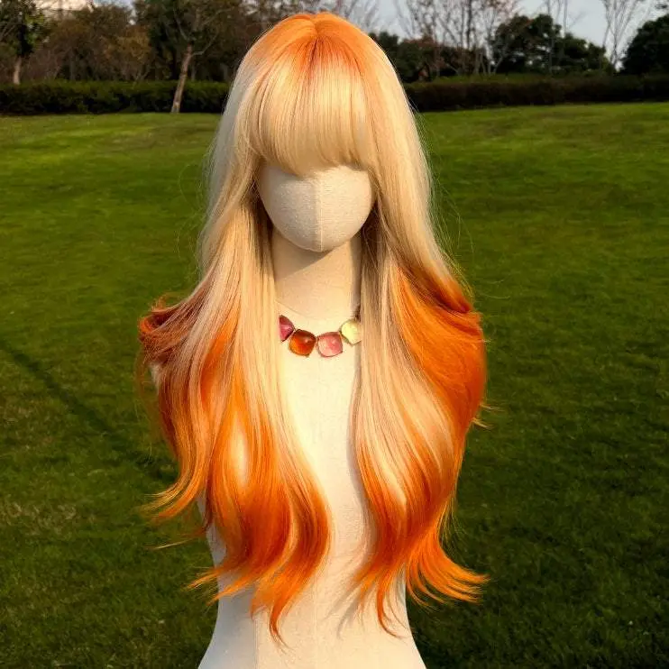 SMILCO 28" Orange Blonde gradient Synthetic Wig, Glueless, Natural-Lookihine Cap Adjustable Straps & Breathable Cap, Vibrant Color & Soft Texture SM2173 SM599 Rose Quartz Wig