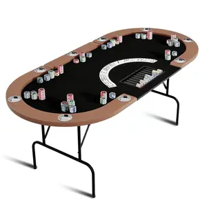Garvee Oval Poker Table with Collapsible Legs for 10 Players, Featuring Stainless Steel Cup Holders - Ideal for Texas Holdem, Blackjack, and Casino Leisure Gaming