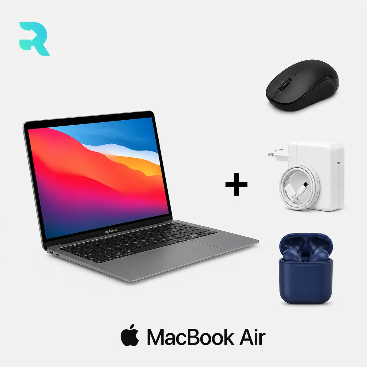 Refurbished Apple MacBook Air 13" (2020) M1 8GB/128GB Space Gray Good Condition with Generic Wireless Mouse + USA Essentials True Wireless Earbuds + Charger