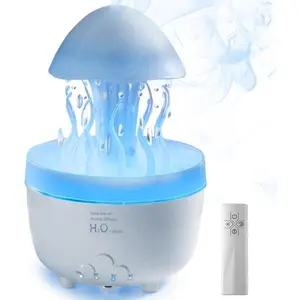 Rotating raindrop aromatherapy machinehousehold colorful night light desktopmushroom water grass air humidifier withremote control diffuser