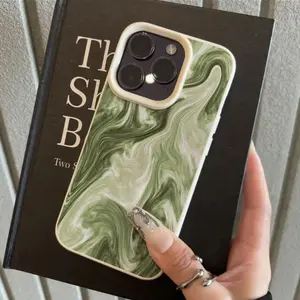 Matcha green blend style pattern, high-quality leather like phone case made of artificial leather material, suitable for iPhone 17, 16, 15, 14, 13, 12, 11, XS X and other series models, can be given as a gift to friends or family
