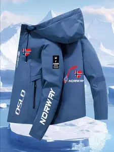 Men's Casual Print Jacket, Windproof Outdoor Coat, High-Quality Flight Jacket, Hooded Pure Color, Comfortable Fashion Clothing