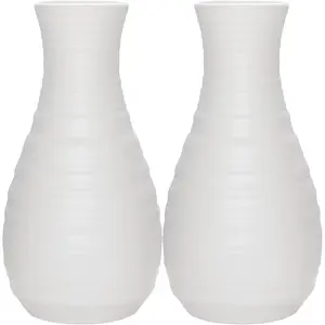 2-Pack Unbreakable Vases - Ceramic-Look Composite Plastic for Flower Arrangements & Home Centerpieces (White) Decor Ornaments Green