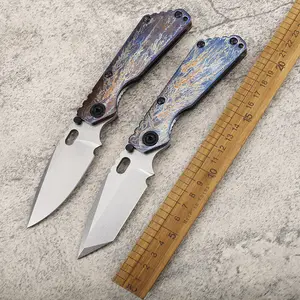 New D2 Steel Flame Pattern Colorful Titanium Handle Stonewashed Outdoor Fishing Survival Collection Pocket EDC Knife for Camping Tactical Hunting Gifts