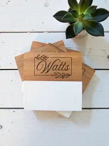 Personalized Marble and Wood Coasters with Marble Stand