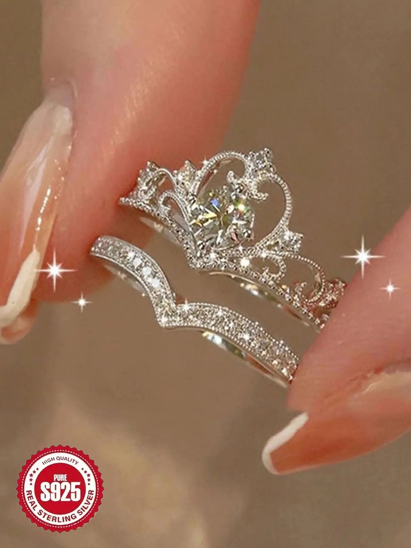 S925 Sterling Silver Crown Design Engagement Ring, Elegant Promise Ring for Girlfriend, Fashion Jewelry Accessories for Women As Gift, Promise Engagement Rings, Promise Engagement Bands