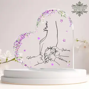 Personalized Name Mom And Kid Hands Heart Acrylic Plaque, Custom Mother's Day Gifts From Daughter, Christmas Gift For Mom, Custom Kids Names