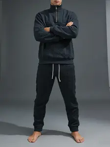 Men's Casual Fashion Knit Set, Soft Textured Fabric, Half-Zip Pullover Sweater & Matching Sweatpants, Adjustable Drawstring Waist, Fall Winter