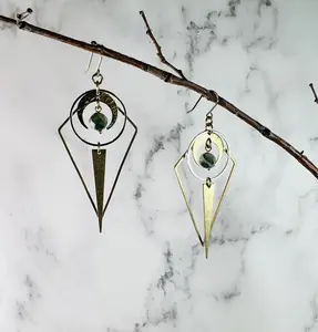 Pair of Lightweight Moss Agate Earrings, Manifestation Jewelry